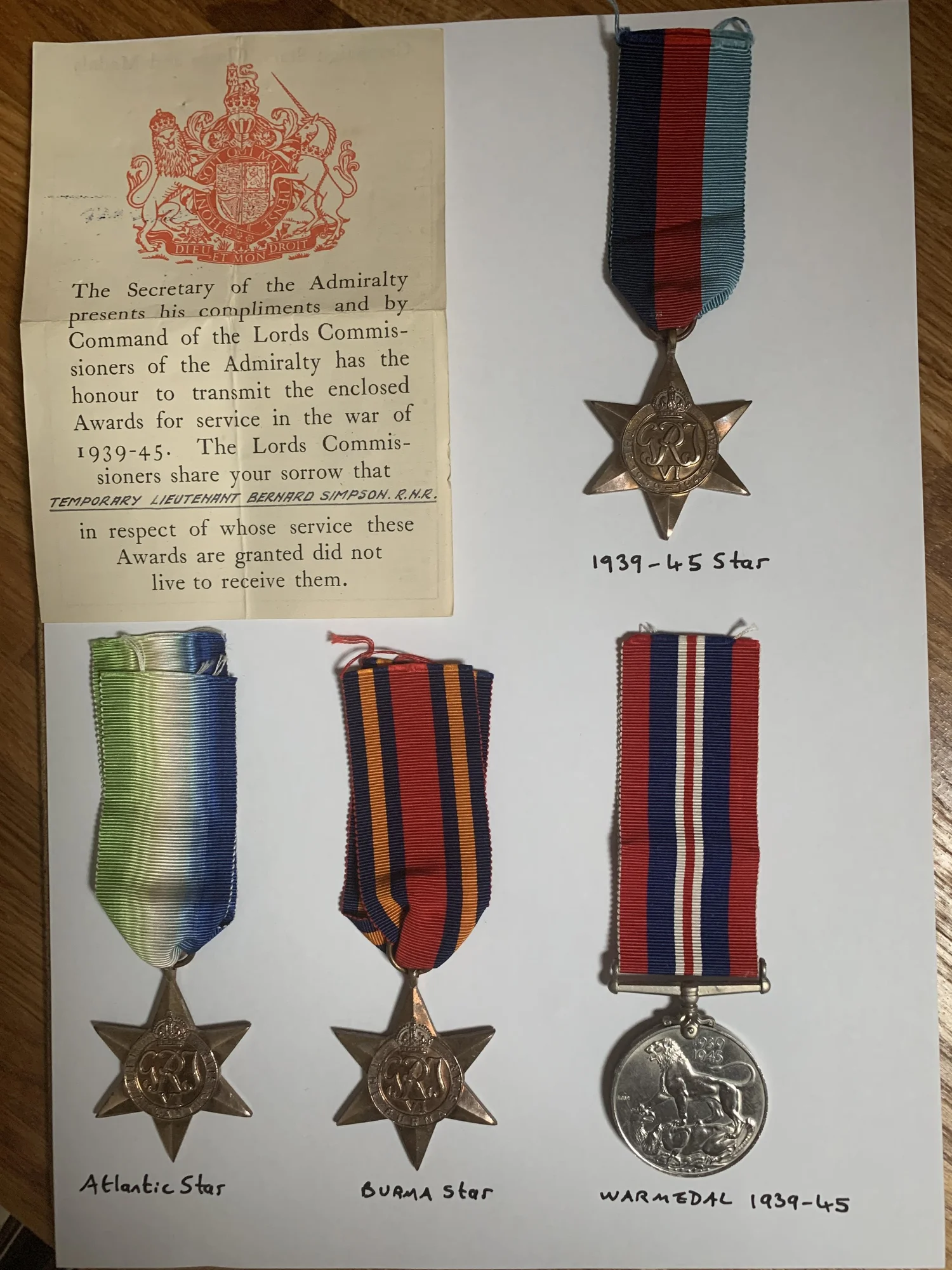 Lt Bernard Simpson's medals