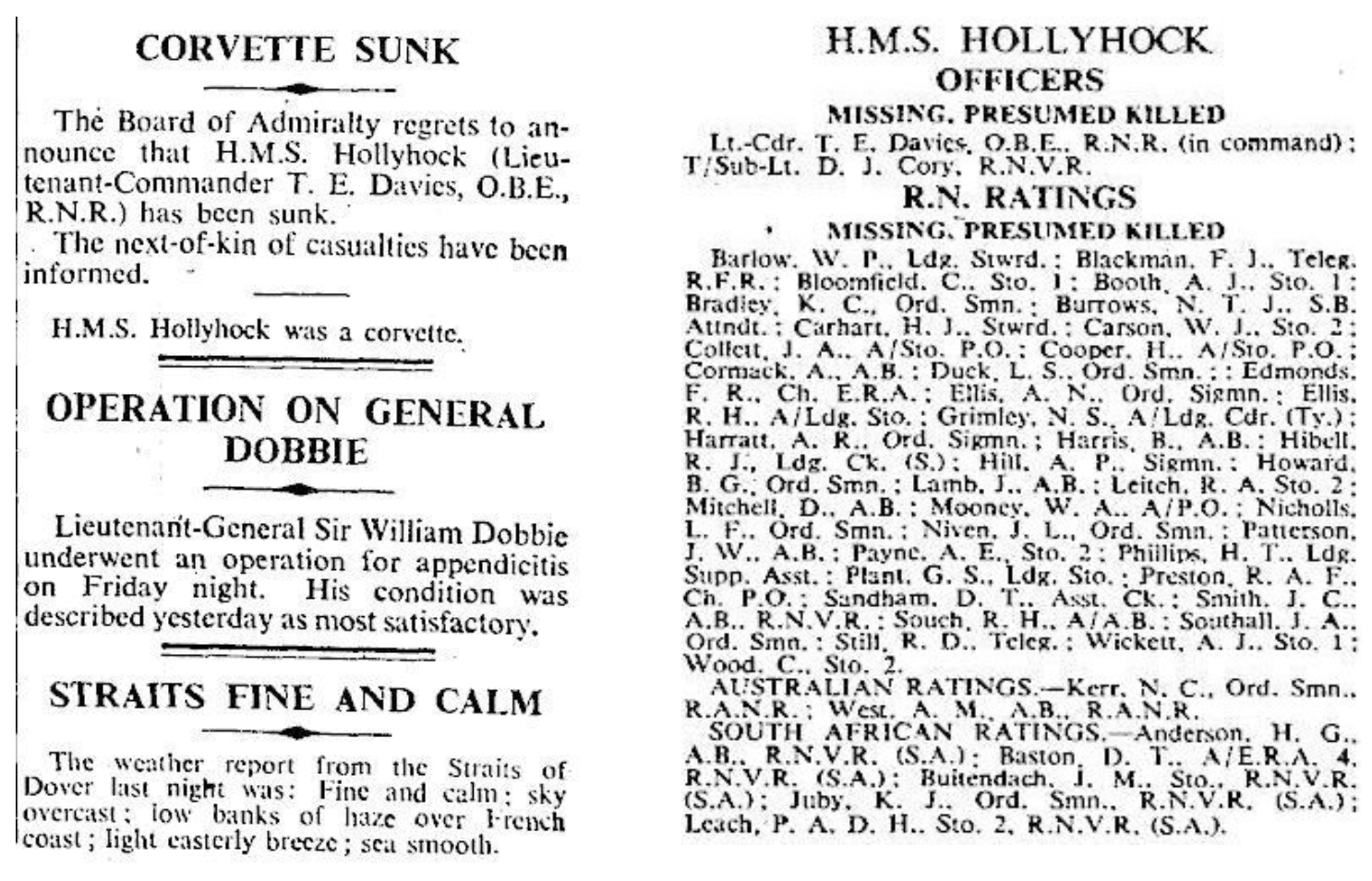 News report on the loss of Hollyhock